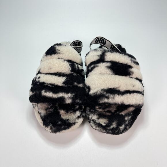 UGG Fluff Yeah Black White Marble Slip On Comfort Slide Sandals Youth Size 5 - Picture 6 of 10